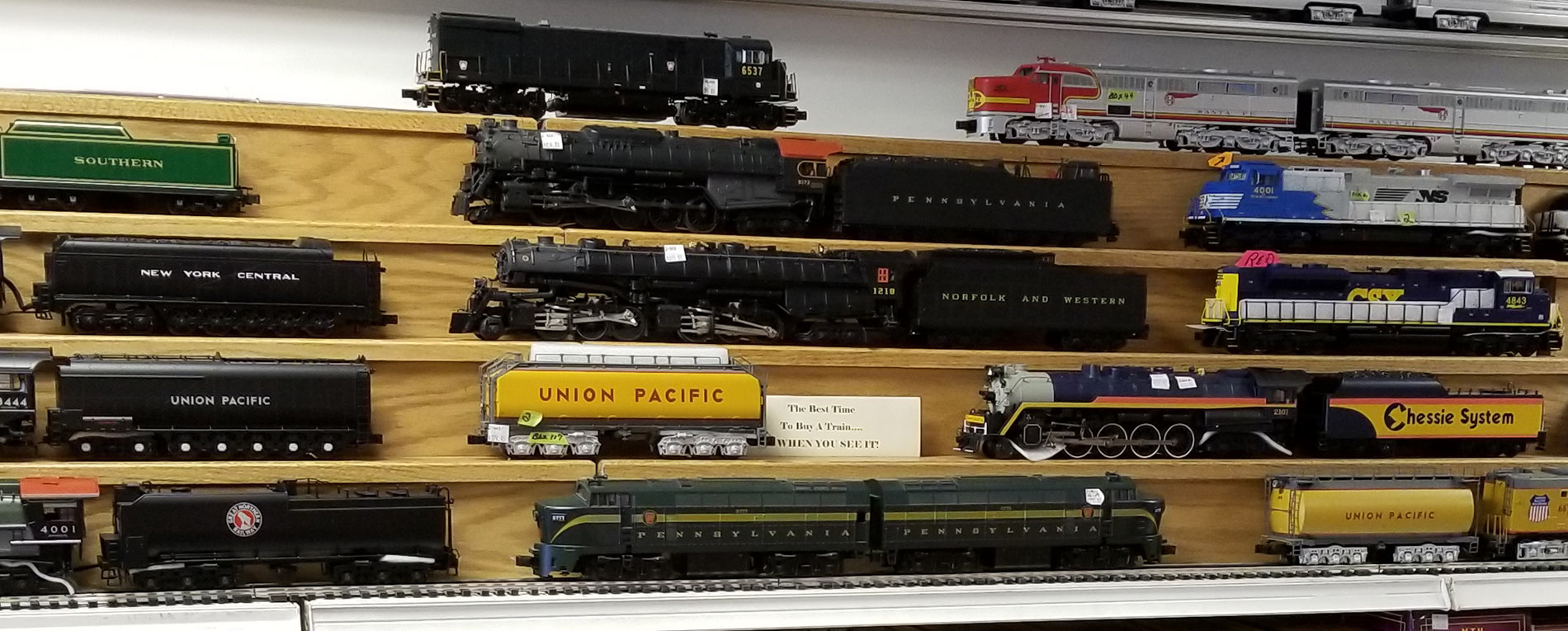 trains on shelves